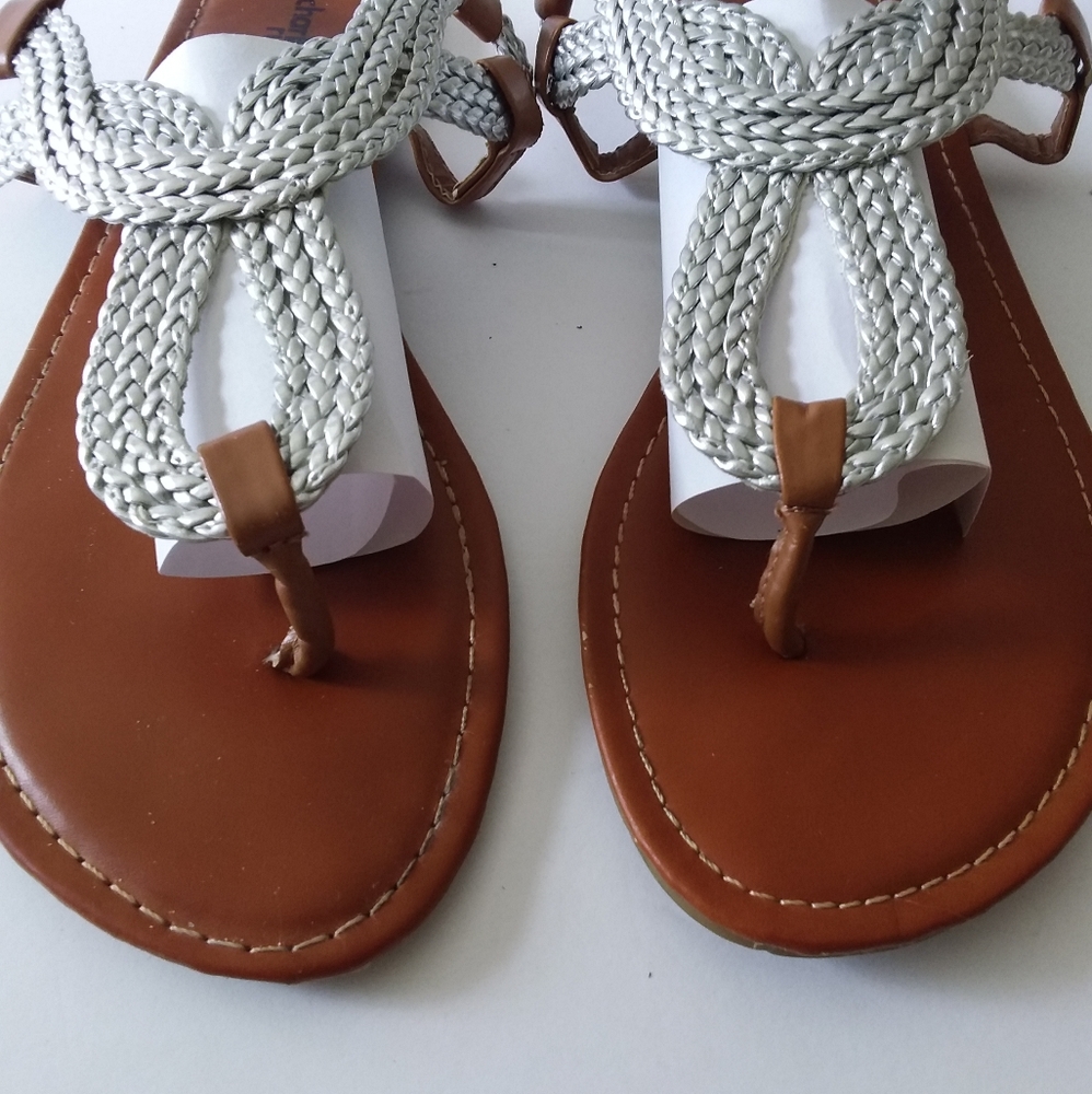 Charlotte Russe Silver Rope Design and Brown Strap Sandals - Picture 2 of 7